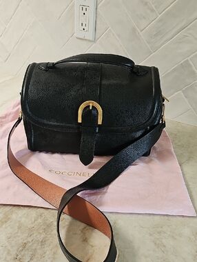 Coccinelle Black Leather Crossbody Bag with Gold Accent Buckel